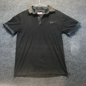 American Breed Polo Shirt Mens XL Black Good Polka Dot Trim Short Sleeve Pocket